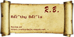 Réthy Béla névjegykártya