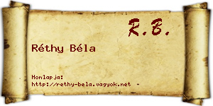 Réthy Béla névjegykártya